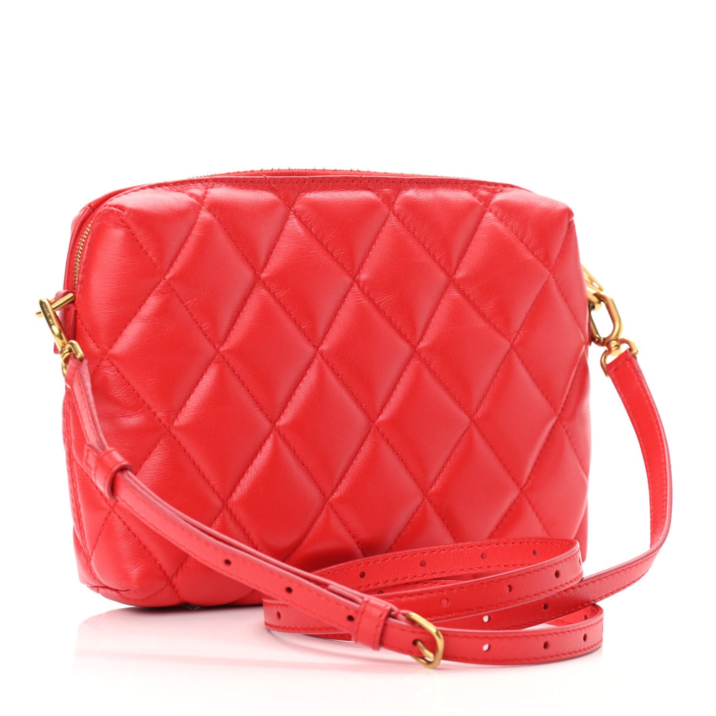 Nappa Calfskin Quilted Touch B Camera Shoulder Bag Bright Red