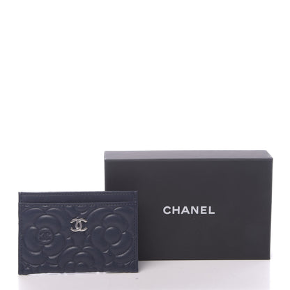 Chanel Goatskin Camellia Embossed Card Holder Dark Blue 9 of 9