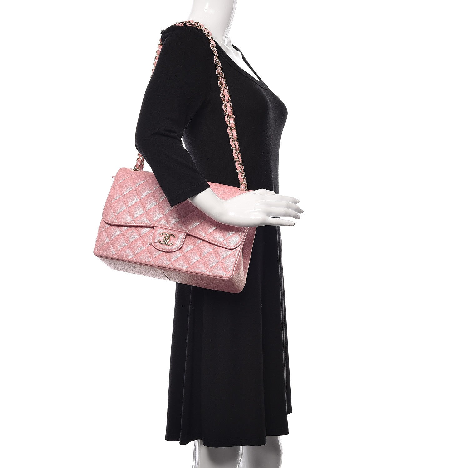 Chanel Iridescent Caviar Quilted Jumbo Double Flap Rose Pink 2 of 11