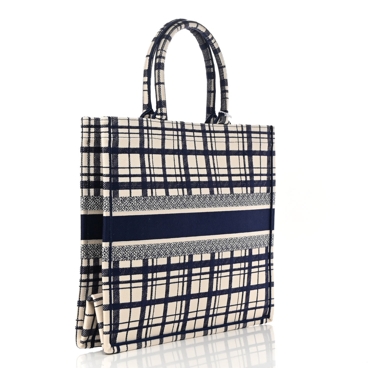 Christian Dior Canvas Embroidered Large Check'n'Dior Book Tote Blue 3 of 13