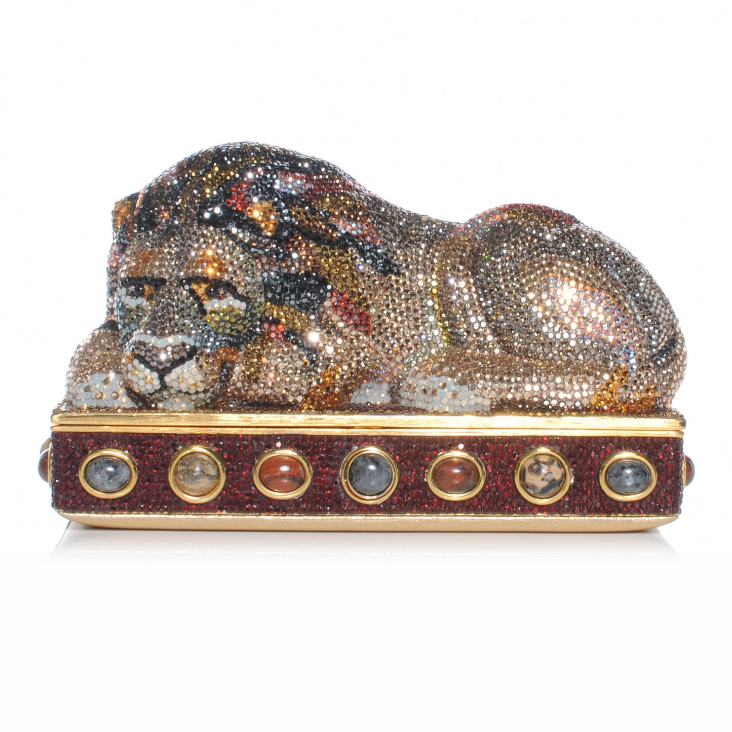 Semi-Precious Stone and Crystal Lion Minaudiere Clutch