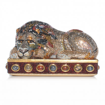 Judith Leiber Semi-Precious Stone and Crystal Lion Minaudiere Clutch 1 of 6