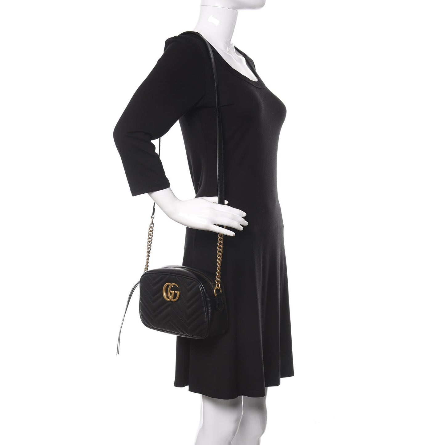 Calfskin Matelasse Small GG Marmont Chain Shoulder Bag Black