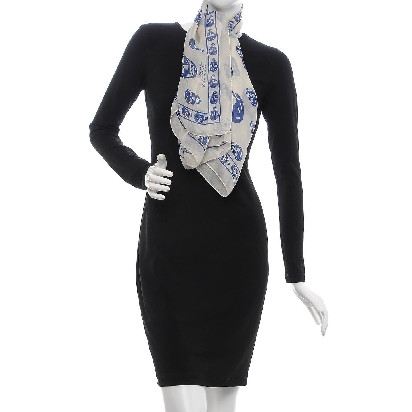 Silk Chiffon Skull Scarf Ivory Blue