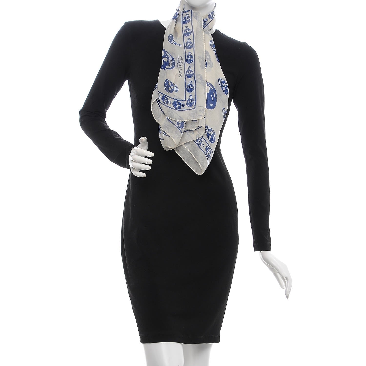 Alexander McQueen Silk Chiffon Skull Scarf Ivory Blue 2 of 6