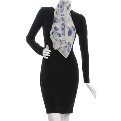 Alexander McQueen Silk Chiffon Skull Scarf Ivory Blue 2 of 6
