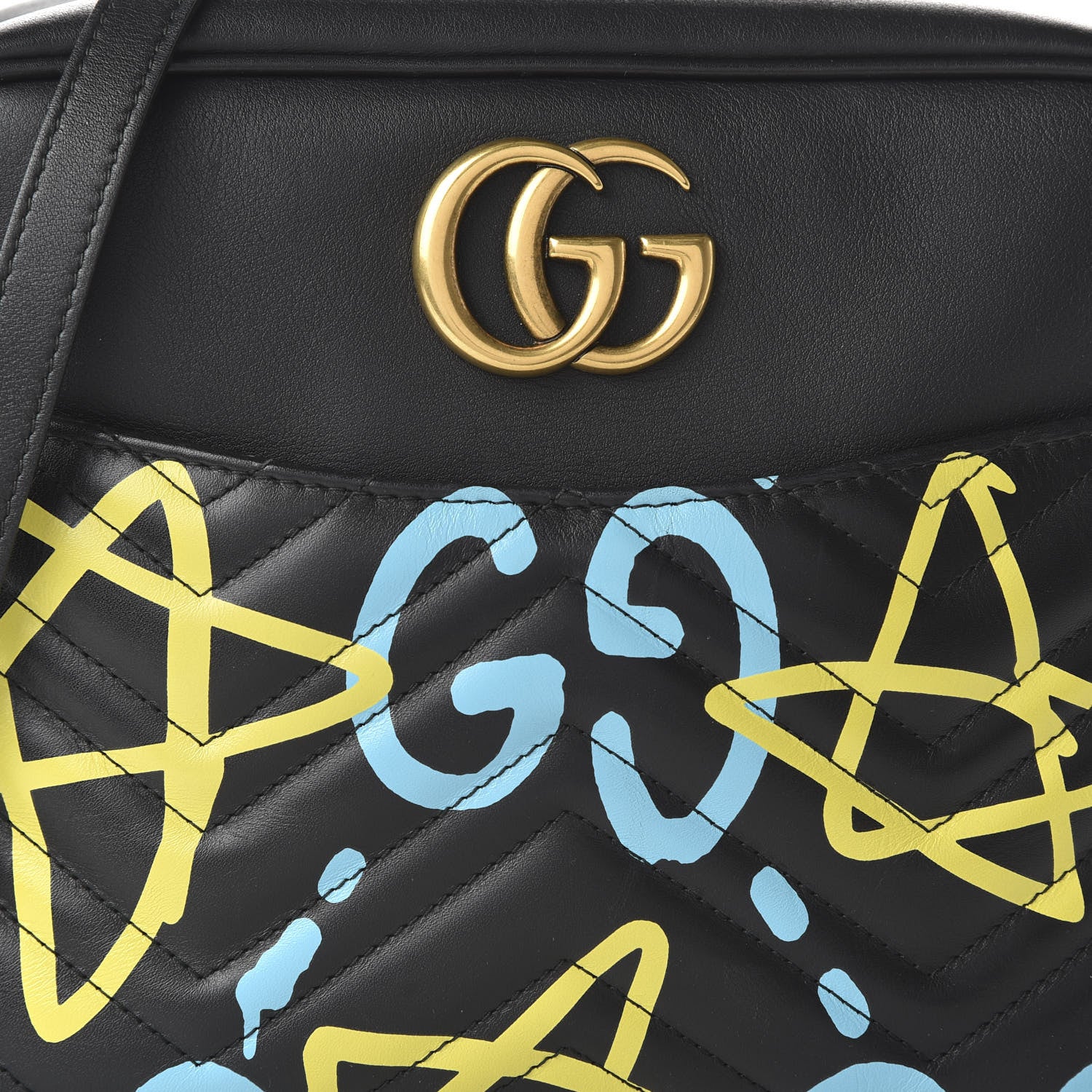Gucci Calfskin Matelasse GucciGhost Medium GG Marmont Chain Shoulder Bag Black New Acquamarine 10 of 10