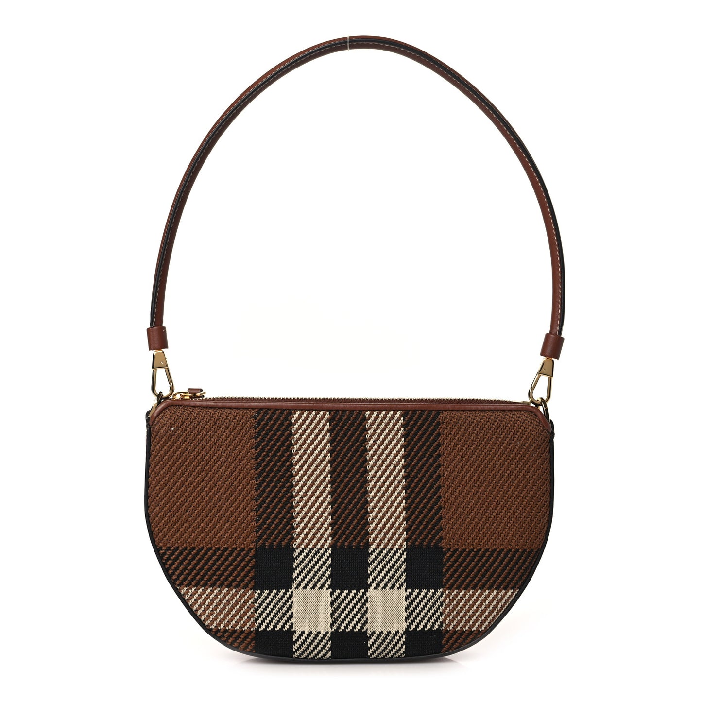 Canvas Calfskin Check Knitted Small Olympia Birch Brown