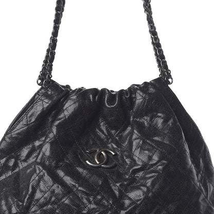 Chanel Distressed Glazed Caviar Quilted Large Elastic Tote Black 16 of 18