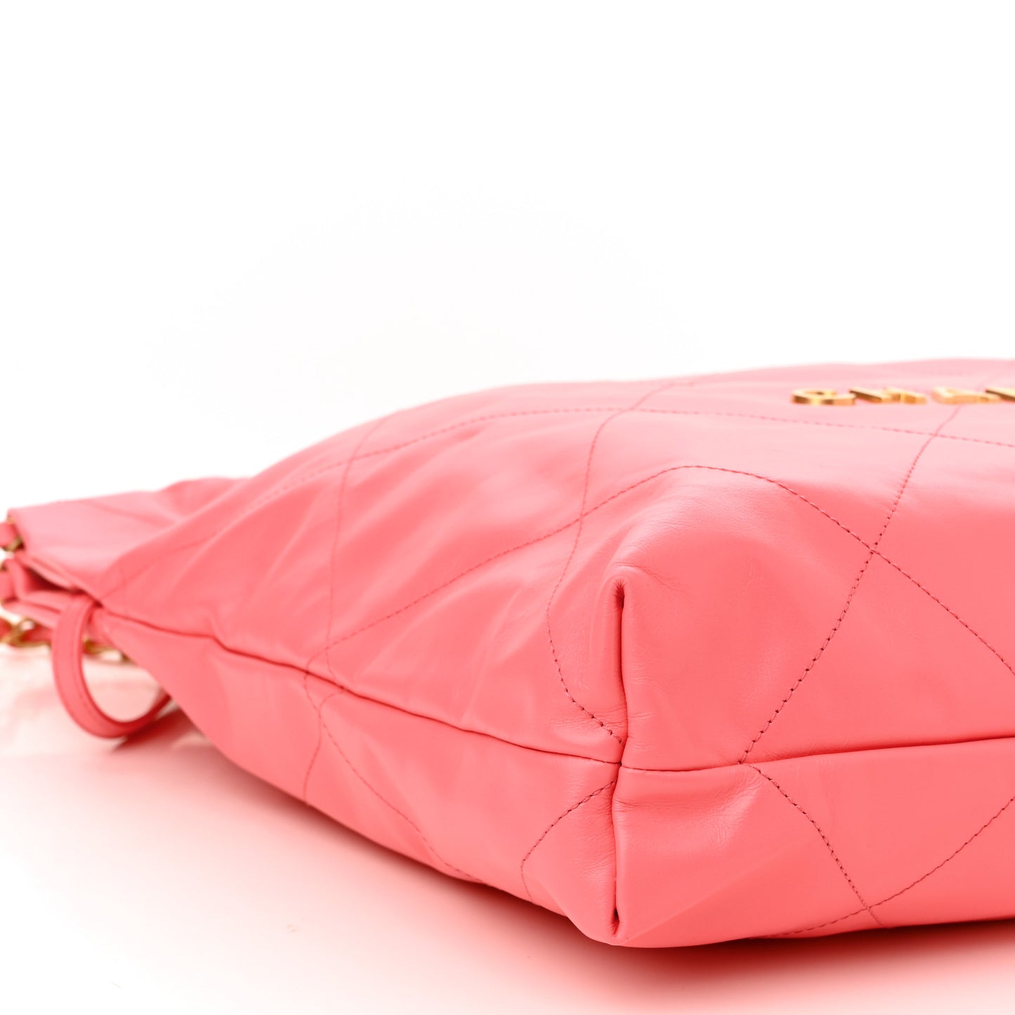 Shiny Calfskin Quilted Chanel 22 Drawstring Bag Coral Pink