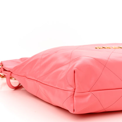 Chanel Shiny Calfskin Quilted Chanel 22 Drawstring Bag Coral Pink 10 of 11
