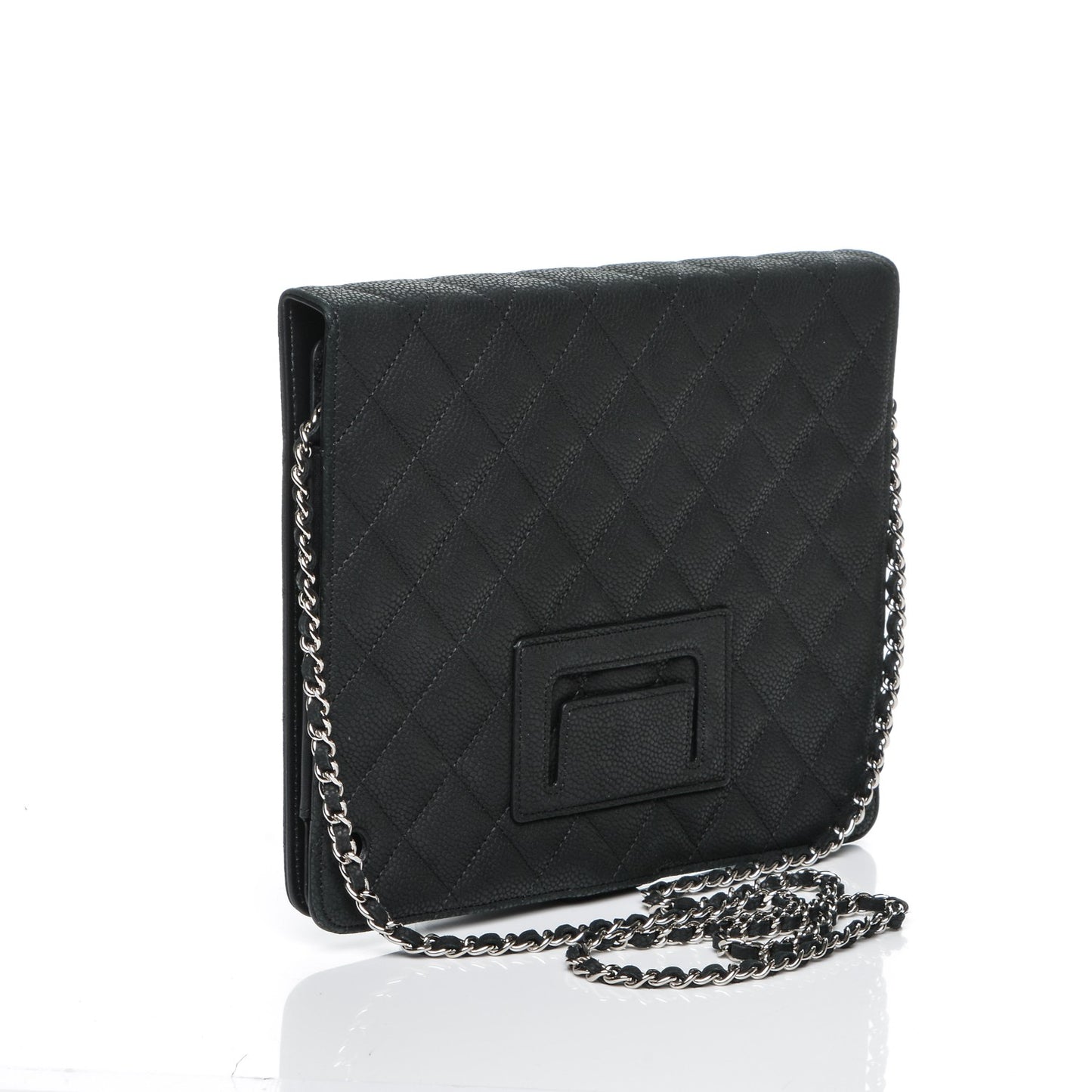 Iridescent Caviar Quilted Crossbody iPad Holder Black