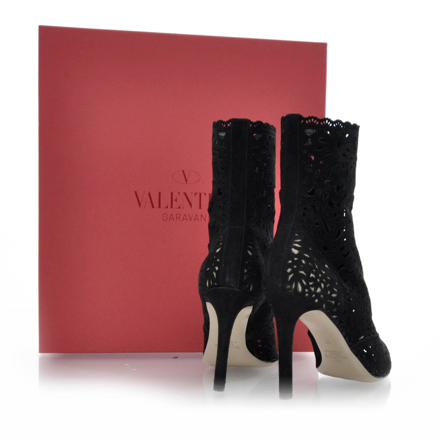 Suede Laser Cut Peep Toe Boots 36 Black