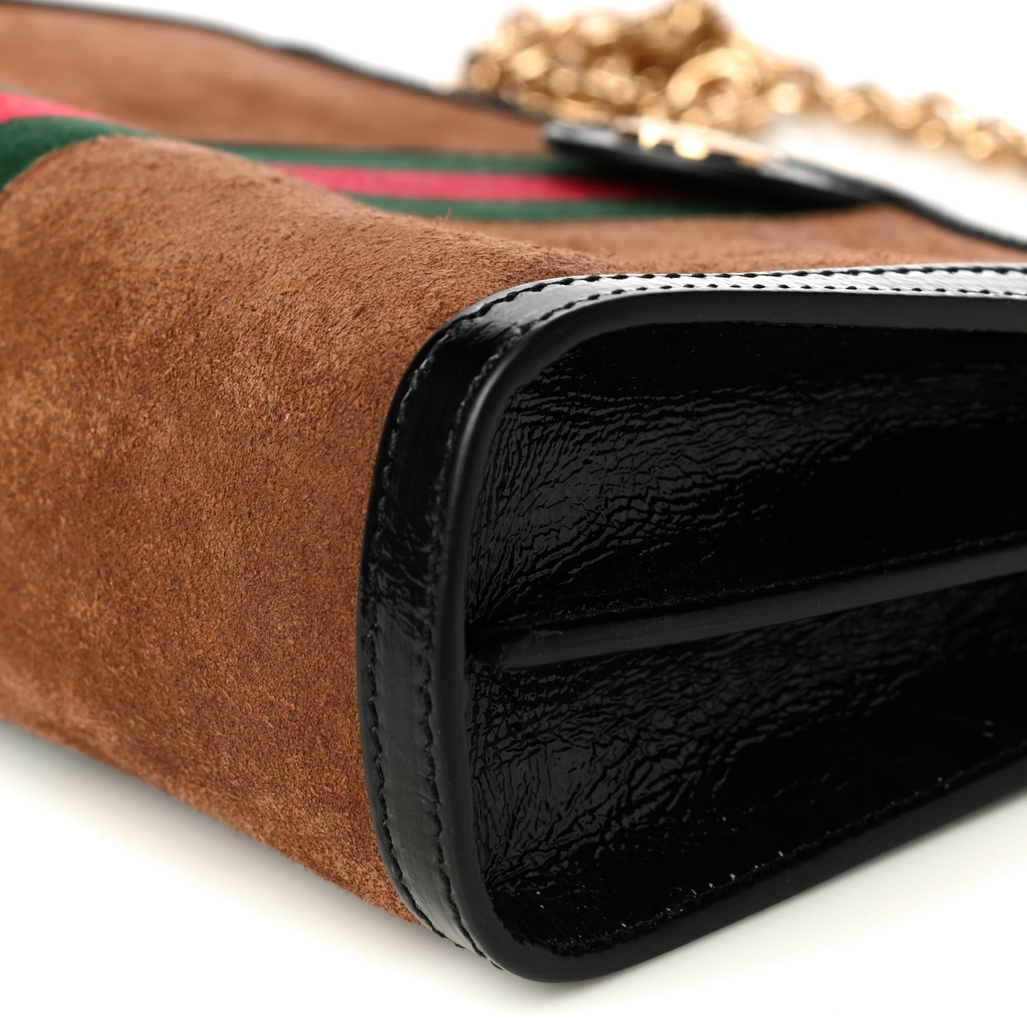Suede Patent Web Small Ophidia Chain Shoulder Bag Nocciola Black