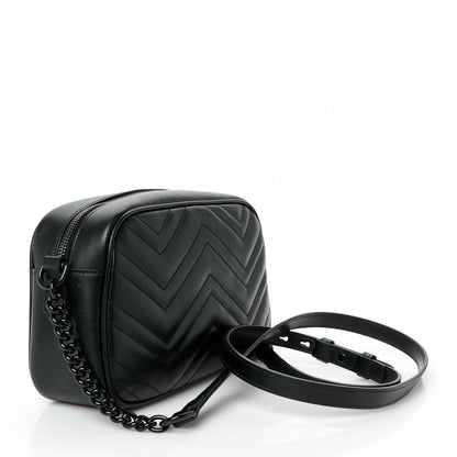 Gucci Calfskin Matelasse Monochrome Small GG Marmont Chain Shoulder Bag Black 3 of 11