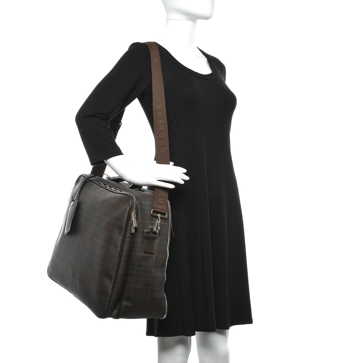 Burberry Smoked Haymarket Check Carry On Travel Bag Chocolate 2 of 10