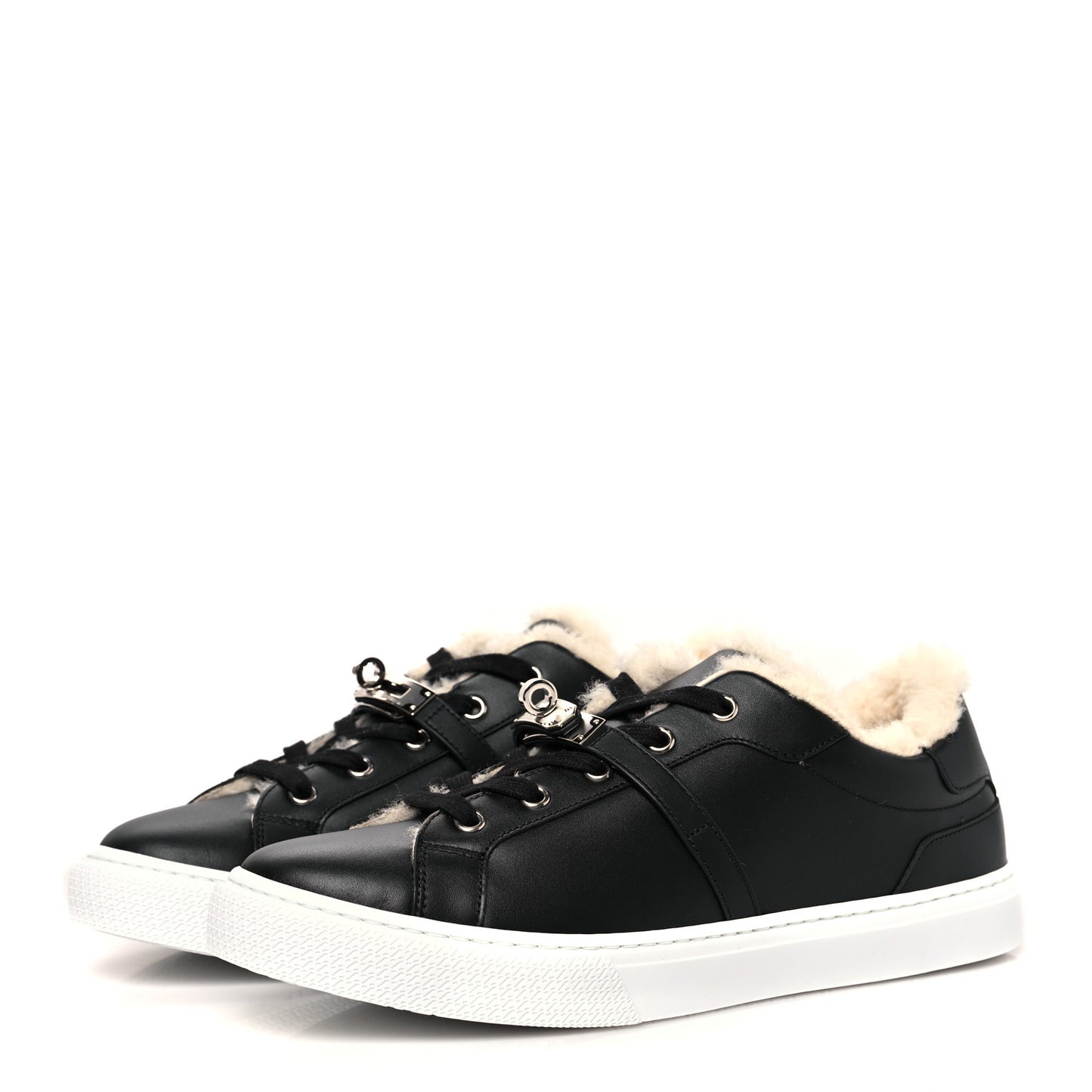 Calfskin Shearling Day Sneakers 40 Black Ecru
