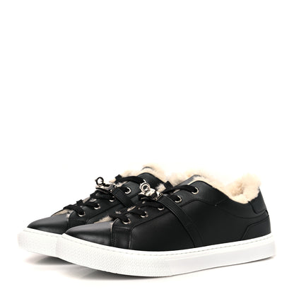 Hermes Calfskin Shearling Day Sneakers 40 Black Ecru 3 of 6