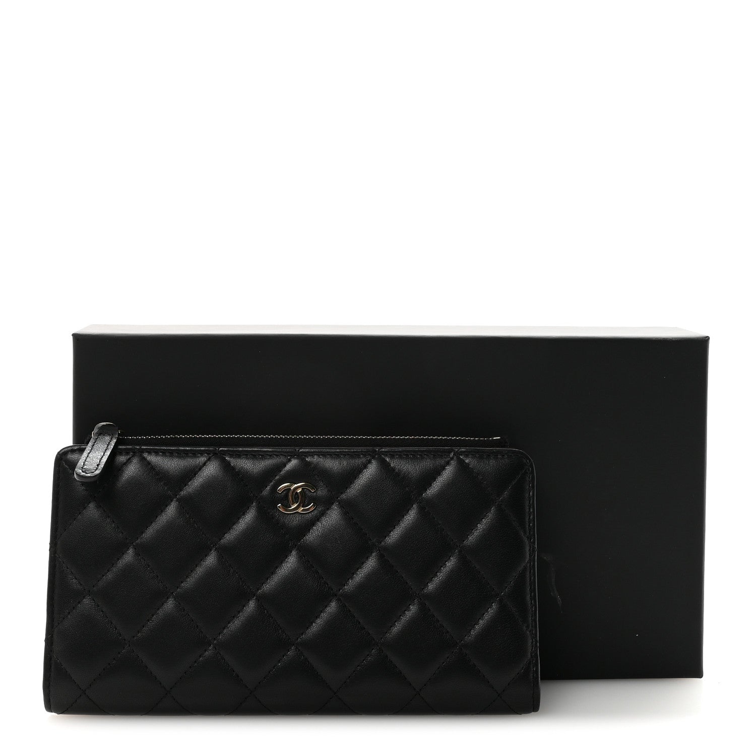 Chanel Lambskin Quilted Long Zip Wallet Black 8 of 8