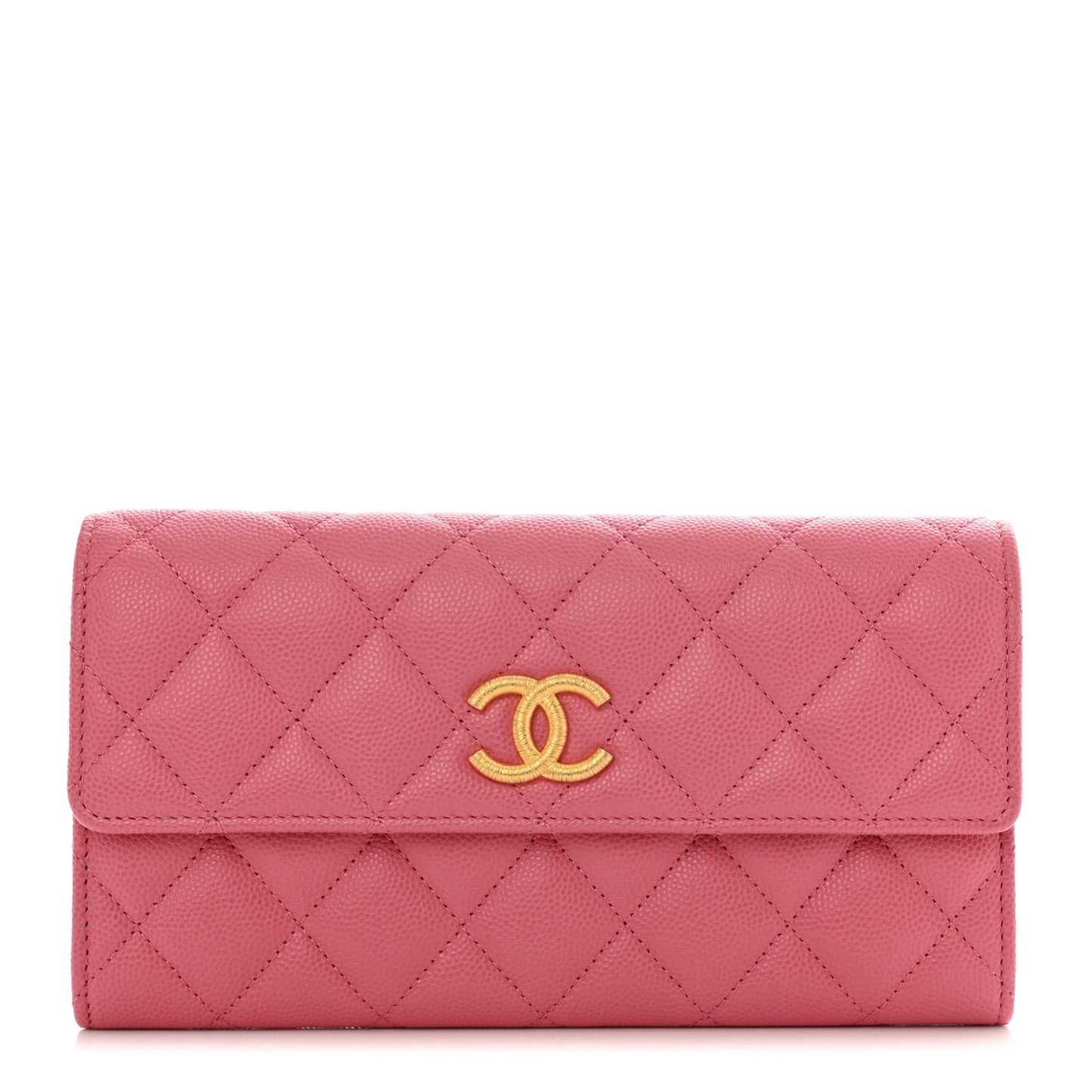 Caviar Quilted Textured CC Long Flap Wallet Pink