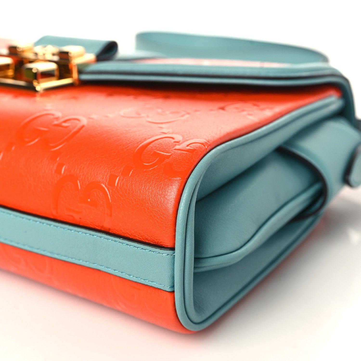 Gucci Wonka Grain Calfskin Bi-Color GG Debossed Medium GG Shoulder Bag Deep Orange Dusty Azure 9 of 9