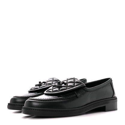 Chanel Crumpled Shiny Lambskin Quilted CC Turnlock Loafers 40 So Black 3 of 9
