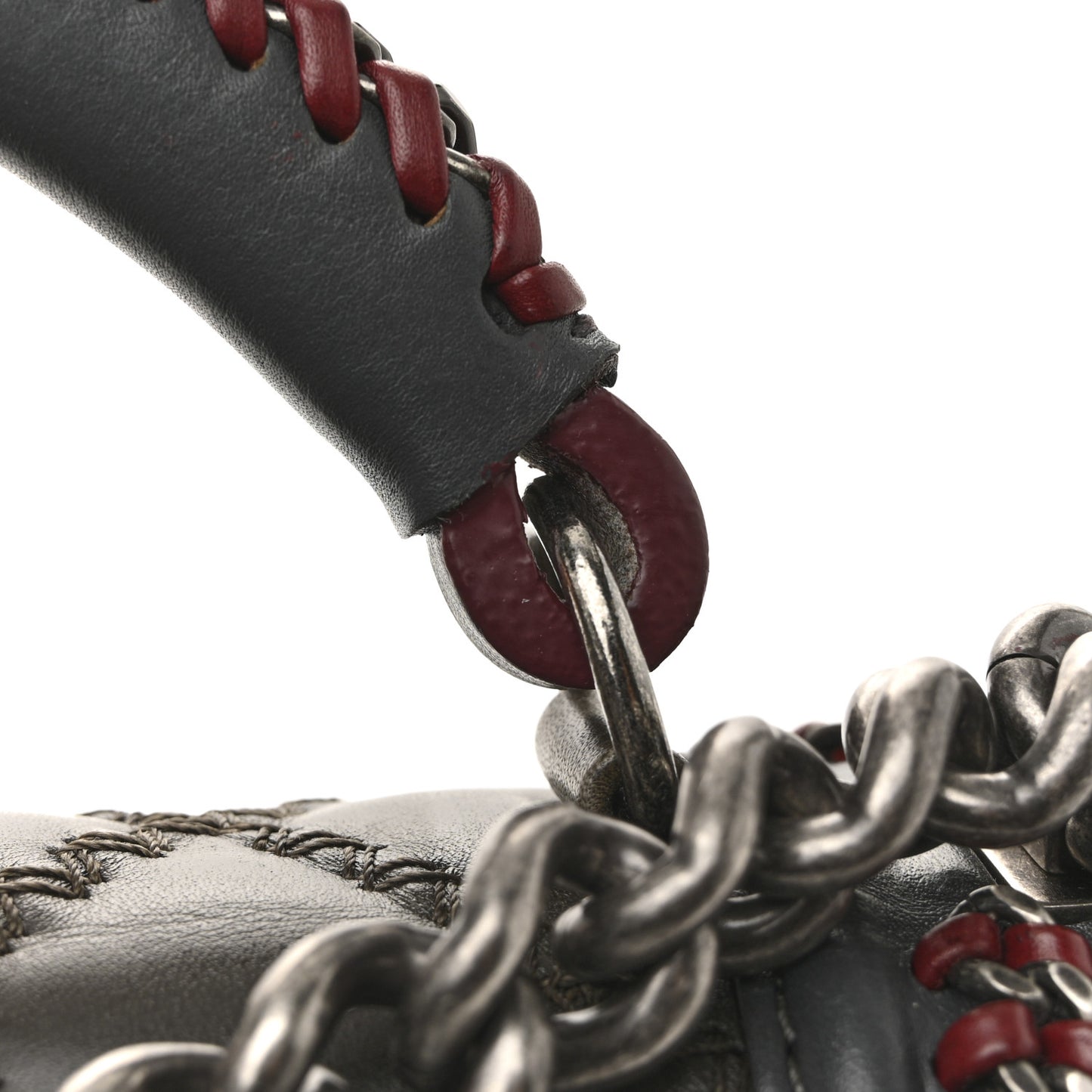 Calfskin Quilted Small Boy Top Handle Flap Grey Burgundy