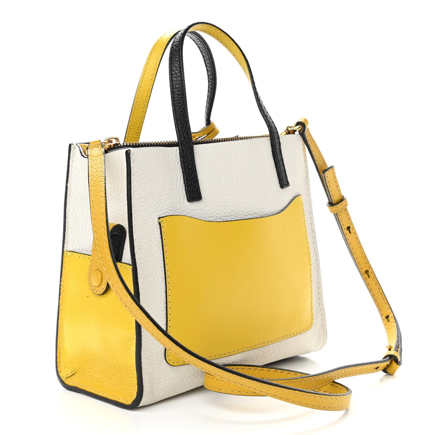 Grained Calfskin Colorblock Mini Grind Tote Yellow White Black