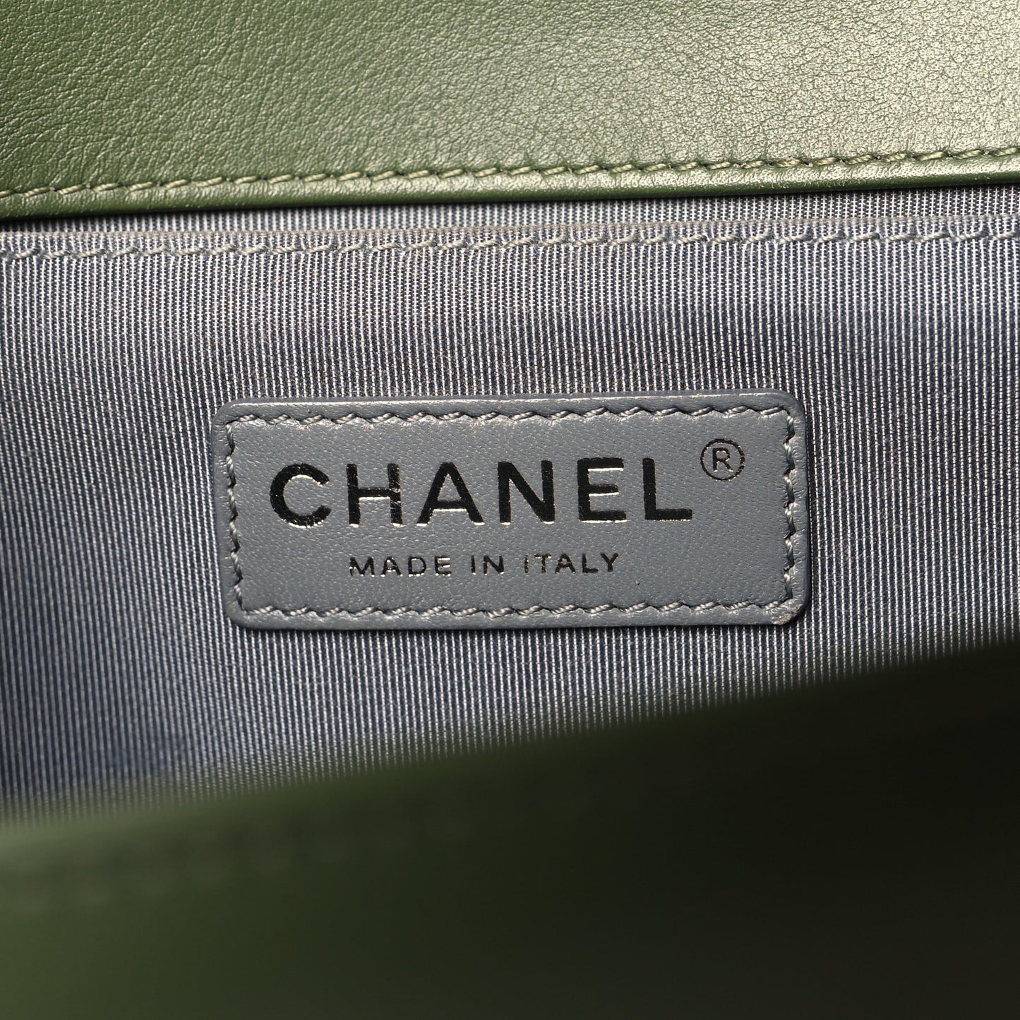 Calfskin Chevron Quilted Medium Boy Flap Dark Green