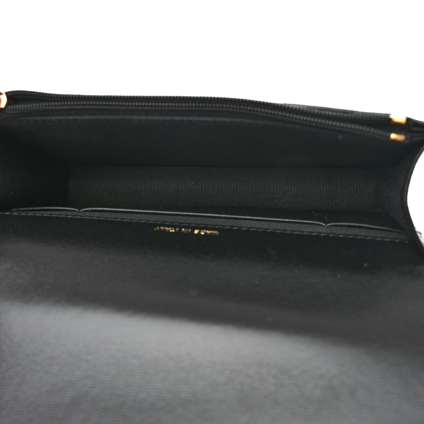 Shiny Lambskin Quilted Golden Links Top Handle Phone Holder With Chain Black