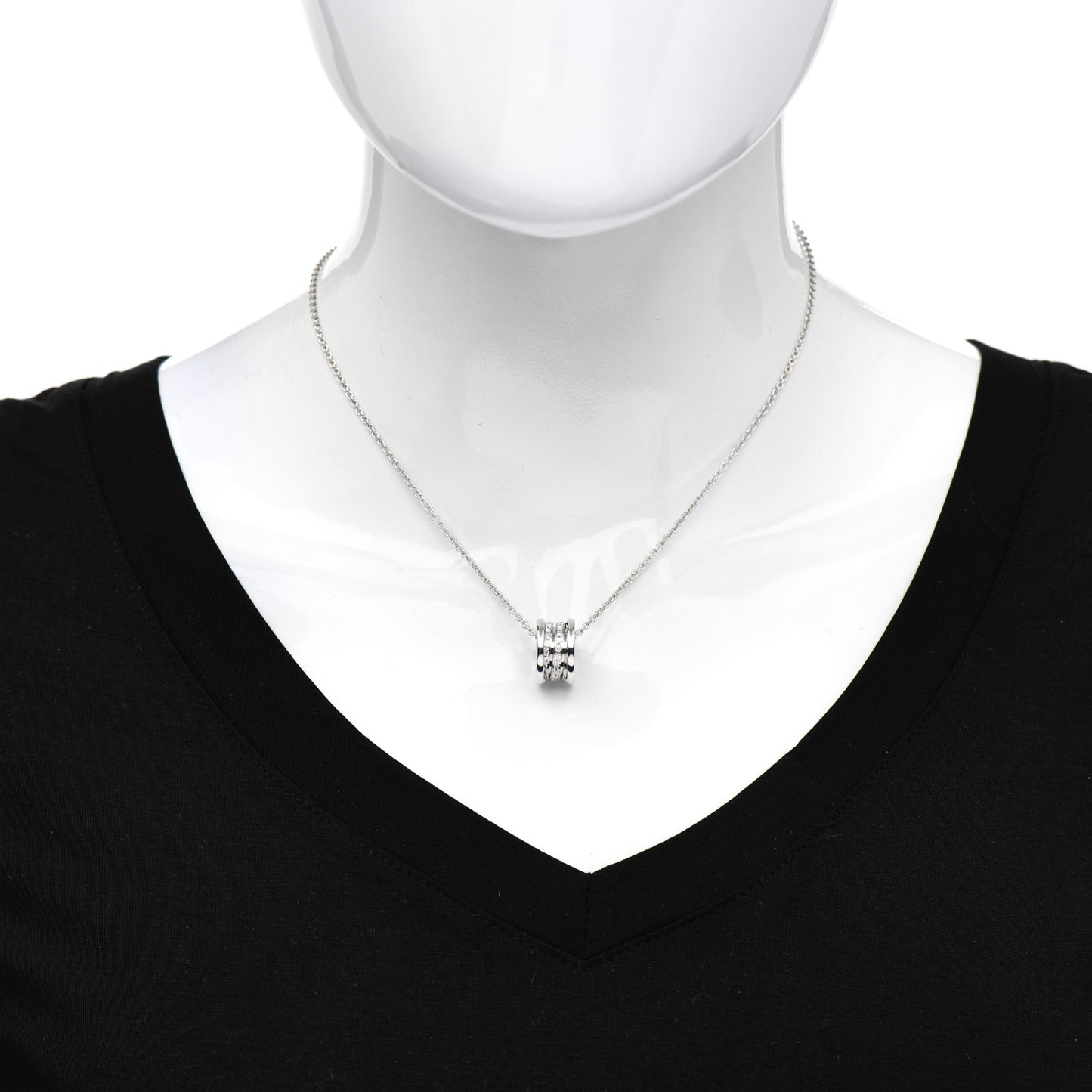 18K White Gold Diamond B.Zero1 Pave Pendant Necklace