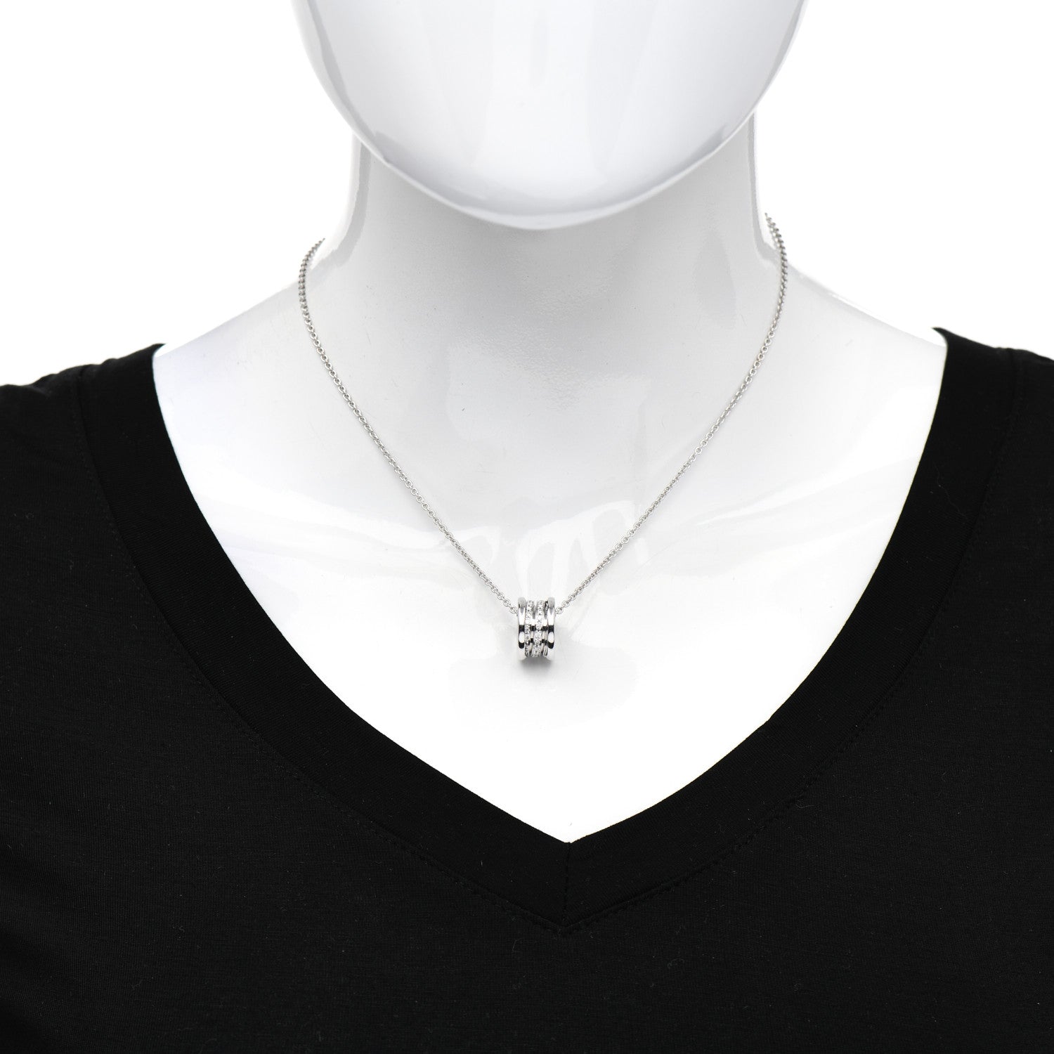 Bulgari 18K White Gold Diamond B.Zero1 Pave Pendant Necklace 2 of 5