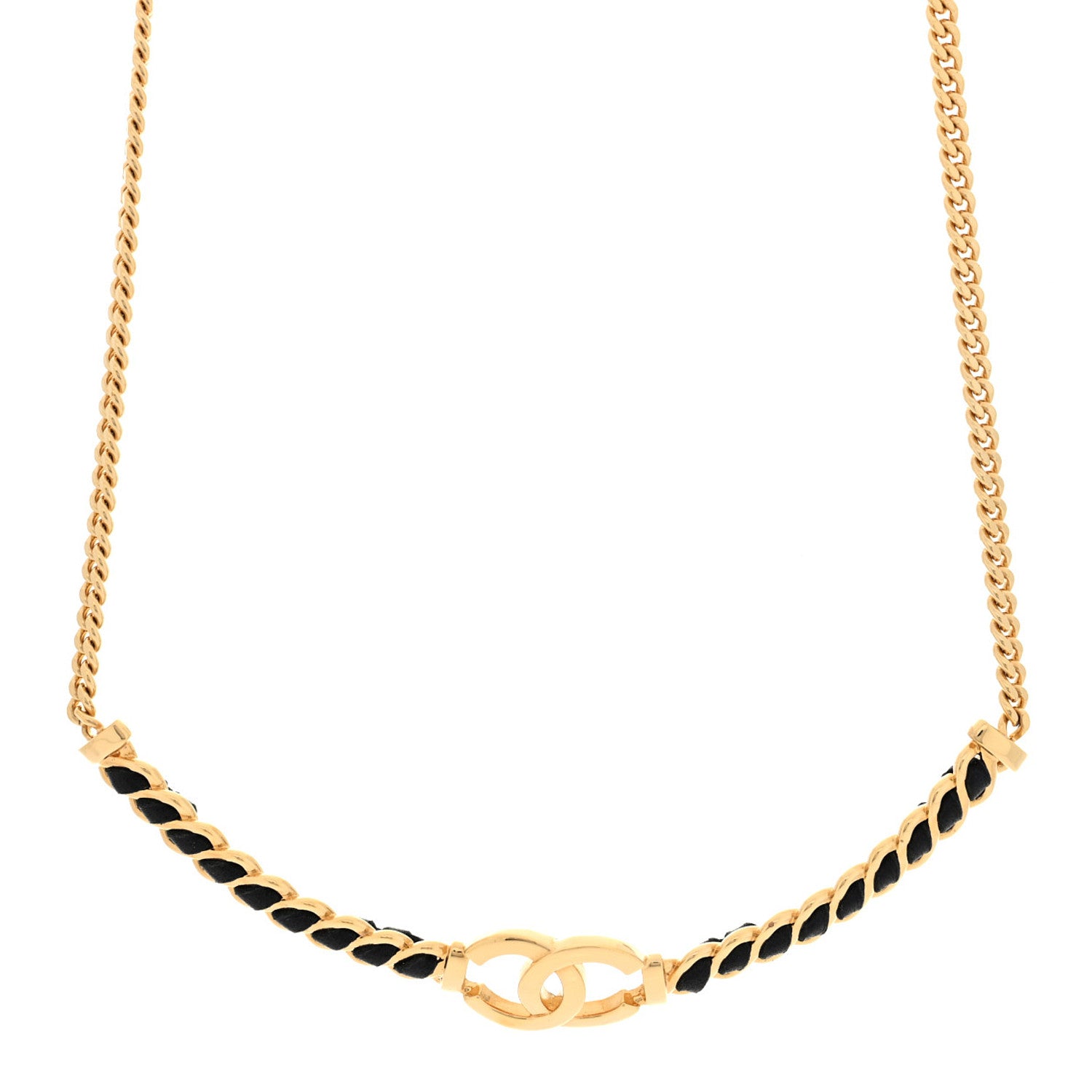 Chanel Metal Lambskin Chain CC Choker Necklace Black Gold 1 of 5