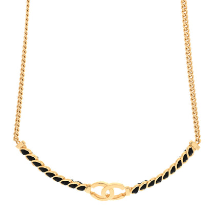 Chanel Metal Lambskin Chain CC Choker Necklace Black Gold 1 of 5