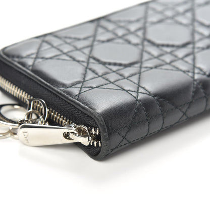 Christian Dior Lambskin Cannage Lady Dior Zip Wallet Black 10 of 12