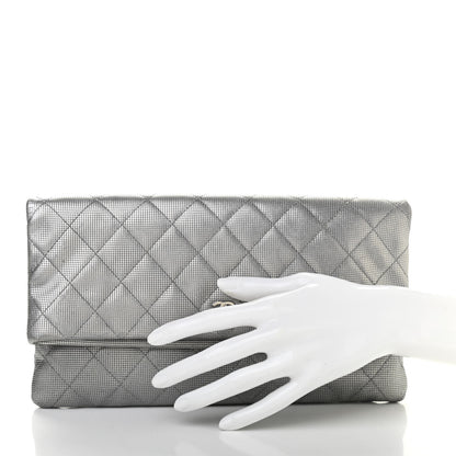 Chanel Metallic Calfskin Quilted Pixel Effect CC Beauty Clutch Silver 2 of 9