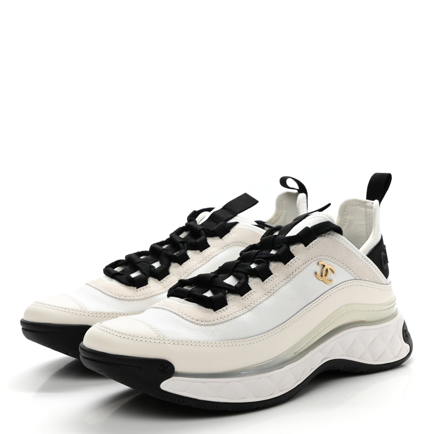 Velvet Calfskin Mixed Fibers CC Sneakers 39 Ivory Black