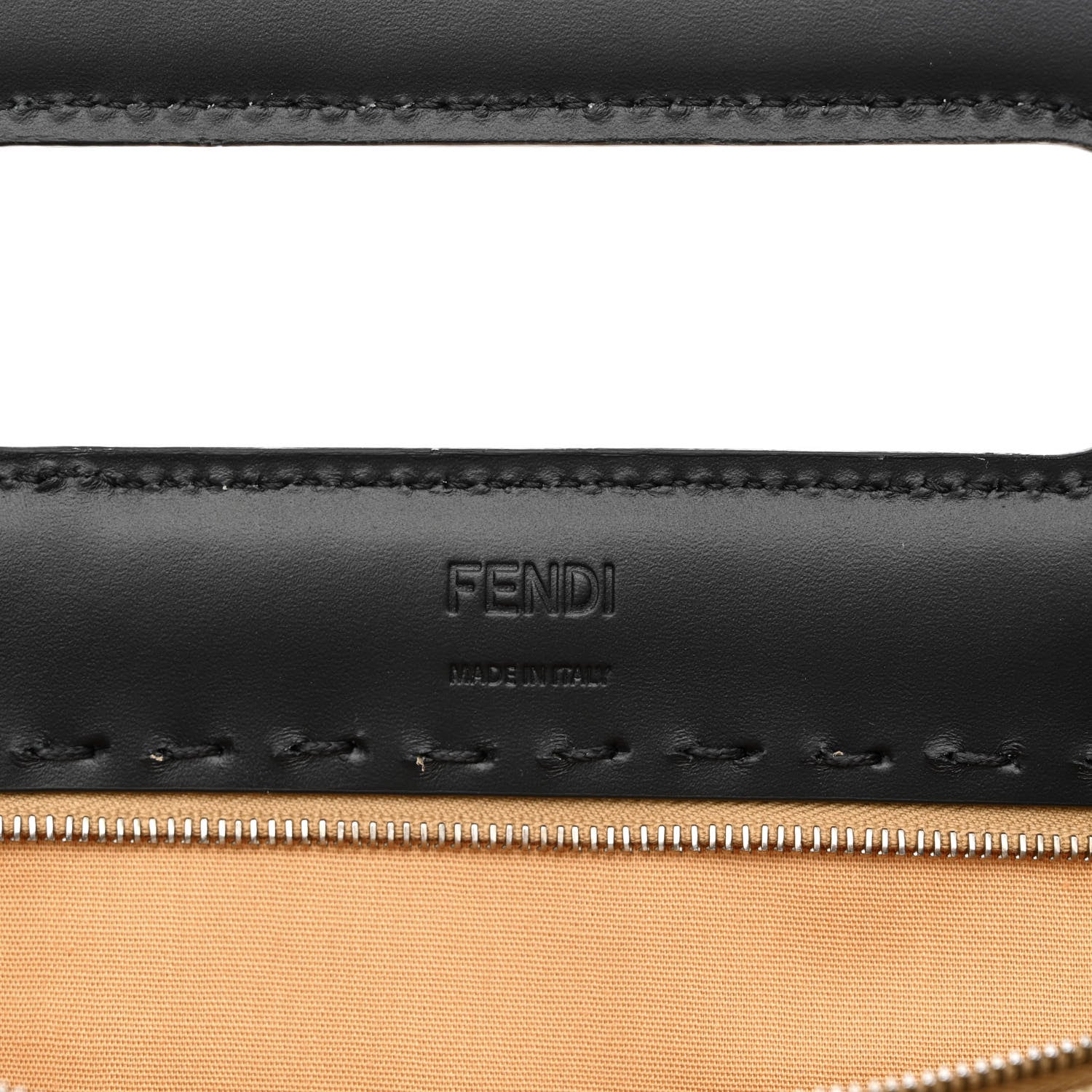 Fendi Canvas Vitello King Logo Embroidered East West Shopper Tote Sand Black 6 of 10