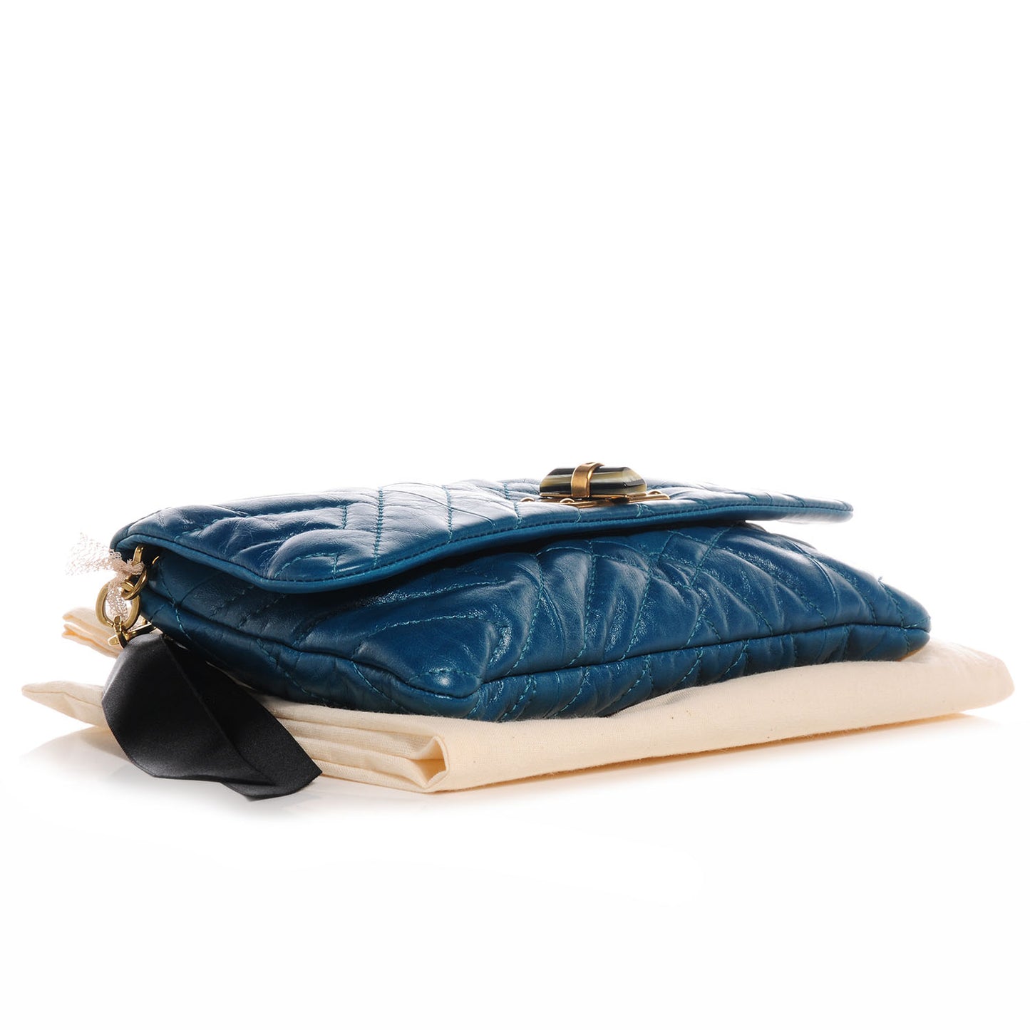 Crinkled Calfskin Quilted Popla Clutch Blue