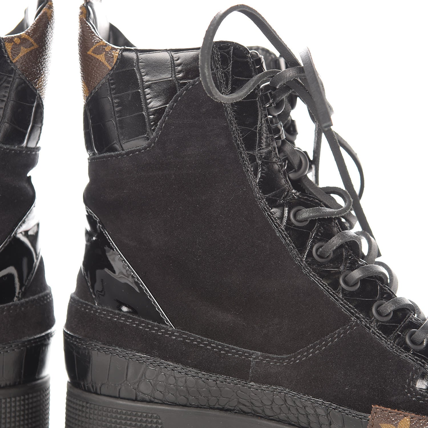 Louis Vuitton Suede Calfskin Monogram Laureate Platform Desert Boots 39 Black 12 of 12