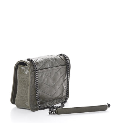 Saint Laurent Crinkled Calfskin Matelasse Monogram Niki Chain Wallet Khaki Militaire 3 of 9