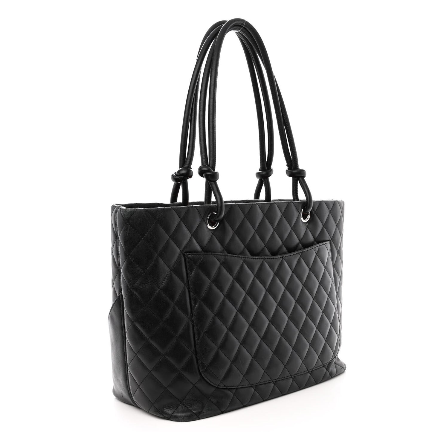Calfskin Quilted Large Cambon Tote Black