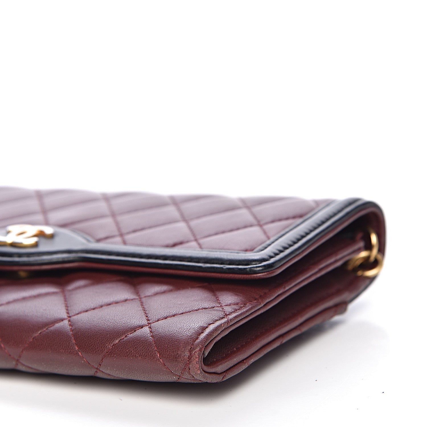 Chanel Lambskin Quilted Two Tone Clutch With Chain Burgundy Black 10 of 14