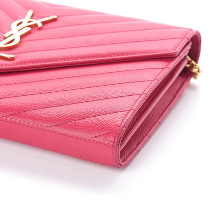 Saint Laurent Grain De Poudre Matelasse Chevron Monogram Chain Wallet Rose Clair 9 of 9
