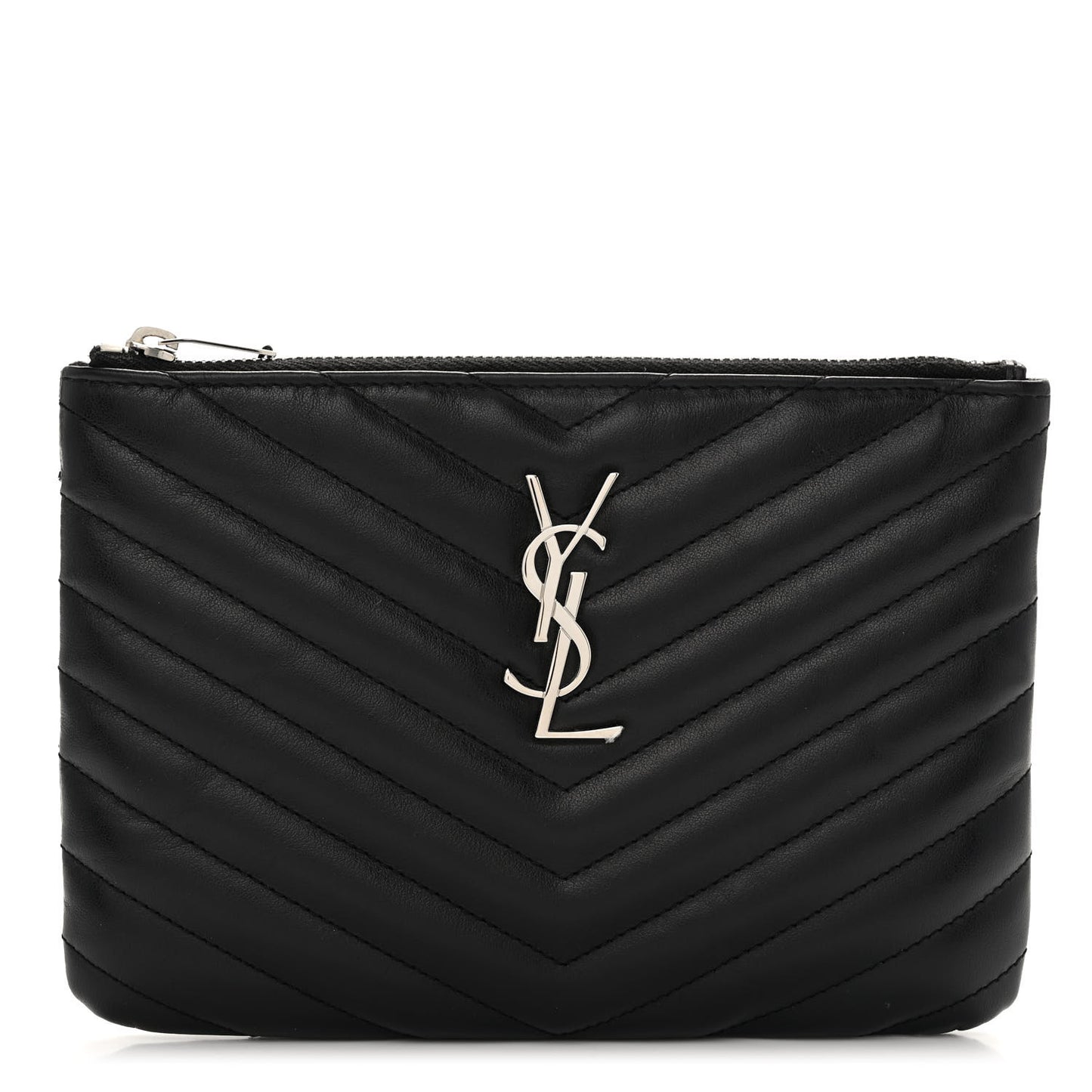 Calfskin Matelasse Chevron Monogram Pouch Black