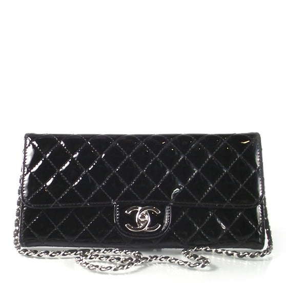 Patent Quilted Clutch Bag Black