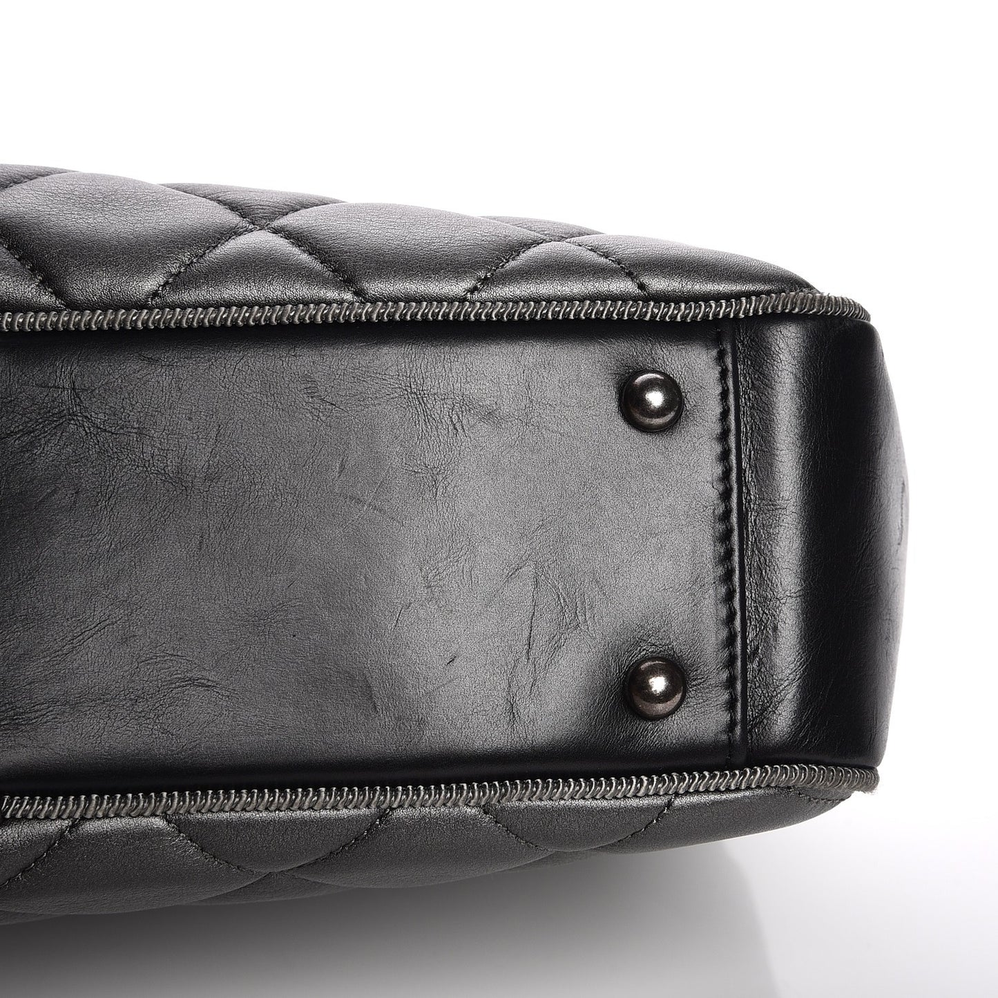 Metallic Calfskin Quilted Large Ballerine Camera Case Dark Grey Black