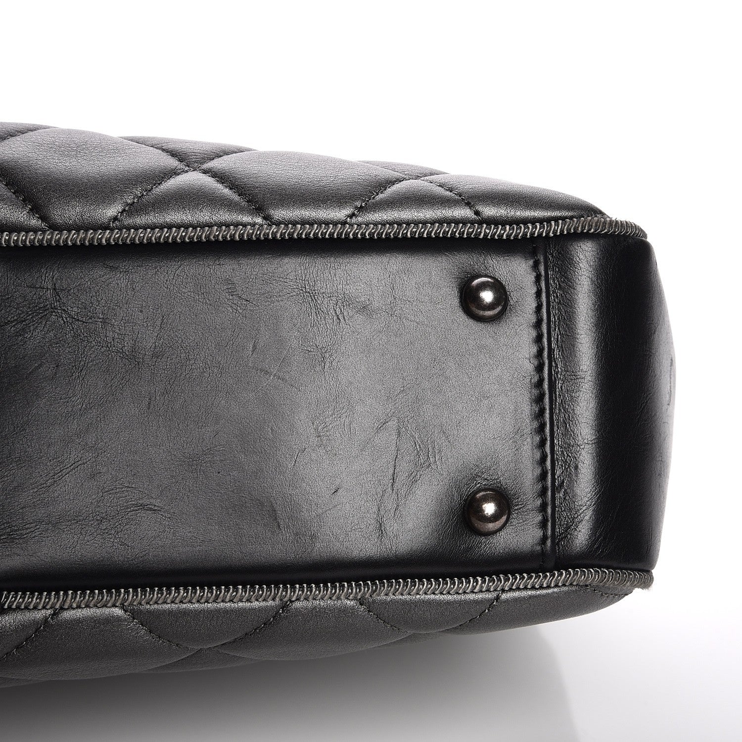 Chanel Metallic Calfskin Quilted Large Ballerine Camera Case Dark Grey Black 8 of 10