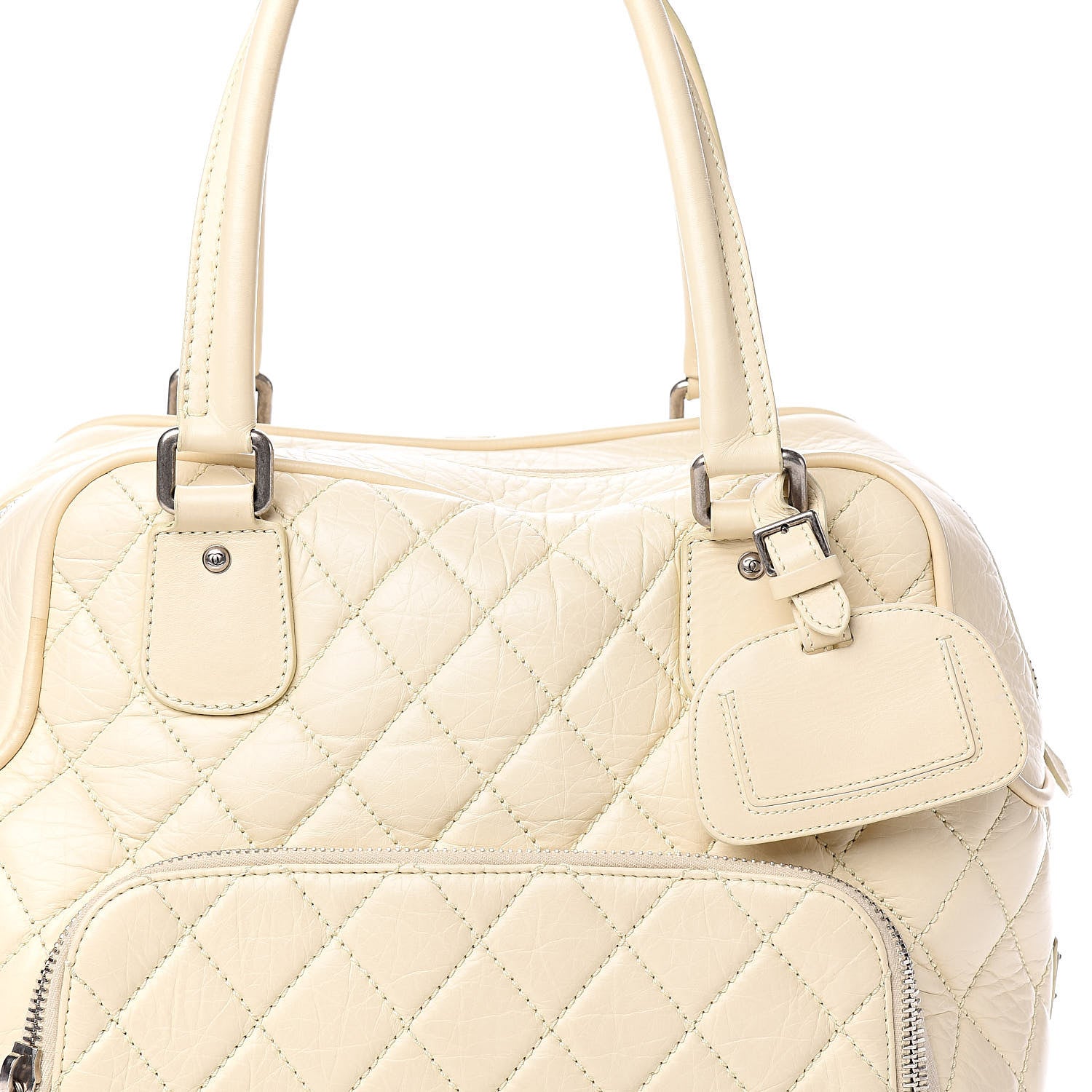 Chanel Distressed Lambskin Quilted Paris New York PNY Medium Travel Bag Ivory 19 of 20