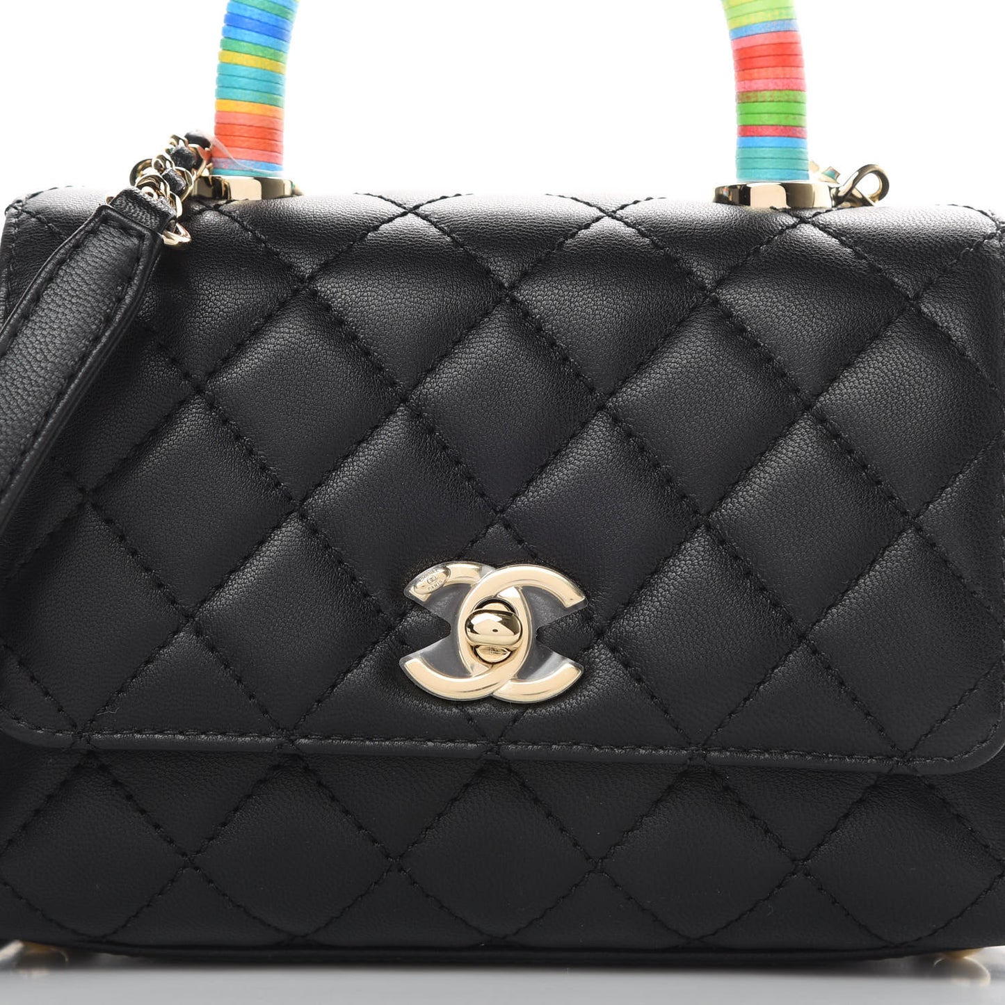 Goatskin Quilted Rainbow Extra Mini Coco Handle Flap Black